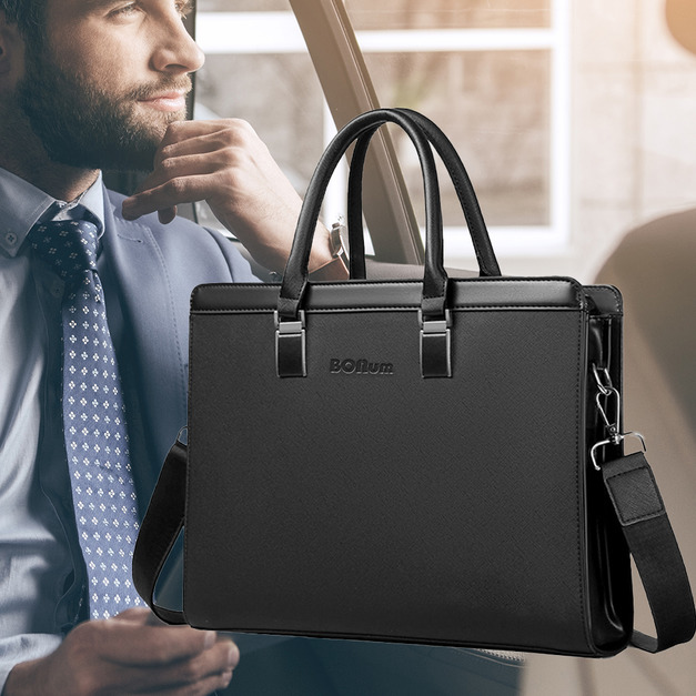 【BONum】男仕真皮細紋三主袋商務兩用包加大款