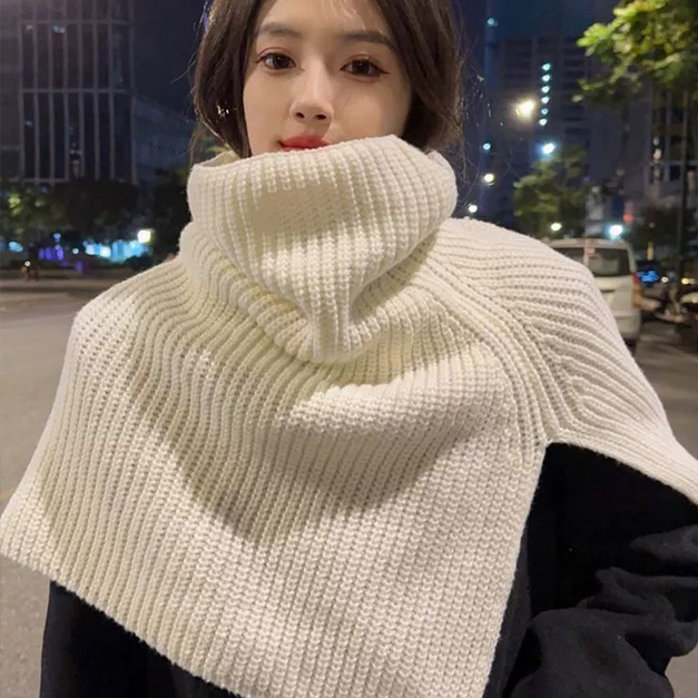 【BONum】淑女款粗毛線針織圍巾披肩斗篷