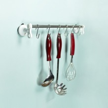 不鏽鋼 無痕強力吸盤廚房鍋鏟掛勾架 -中(S鉤6入)