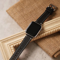 Apple watch - 質感方扣車線瘋馬真皮蘋果錶帶_3