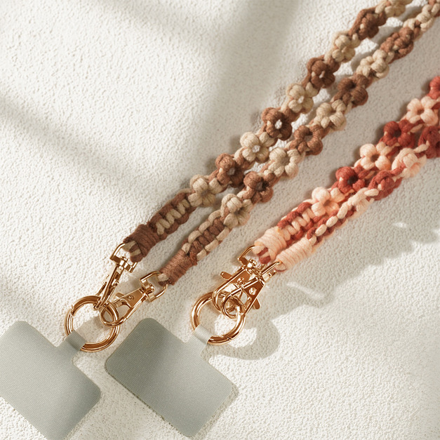 編織 縷空花花 手機背帶