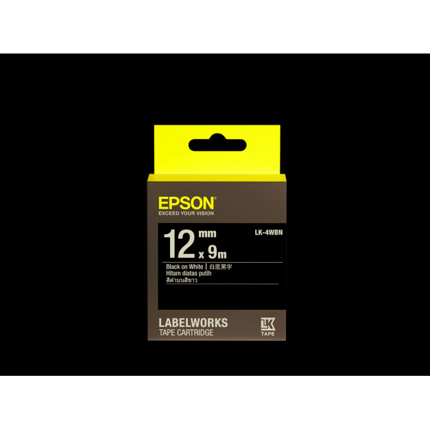 EPSON 原廠一般標籤帶｜LK-4WBN C53S654401（白底黑字）