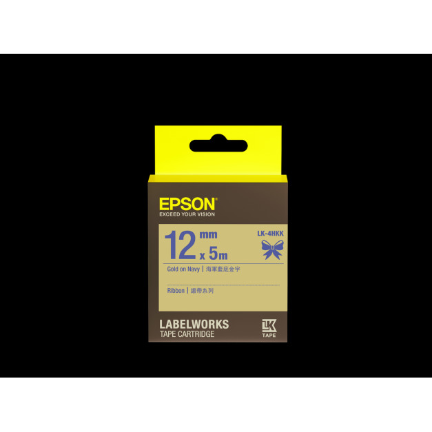EPSON 原廠緞帶標籤帶｜LK-4HKK C53S654429（海軍藍底金字）