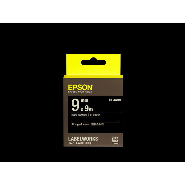 EPSON 原廠高黏性標籤帶｜LK-3WBW C53S653410（白底黑字）