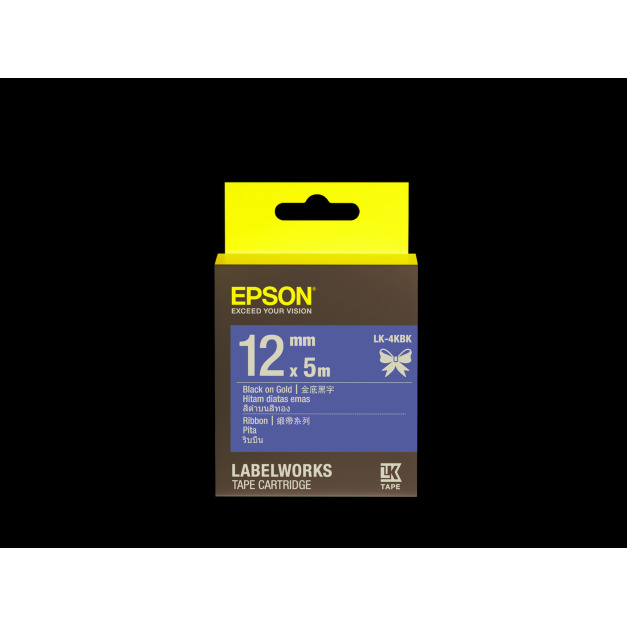 EPSON 原廠緞帶標籤帶｜LK-4KBK C53S654431（金底黑字）