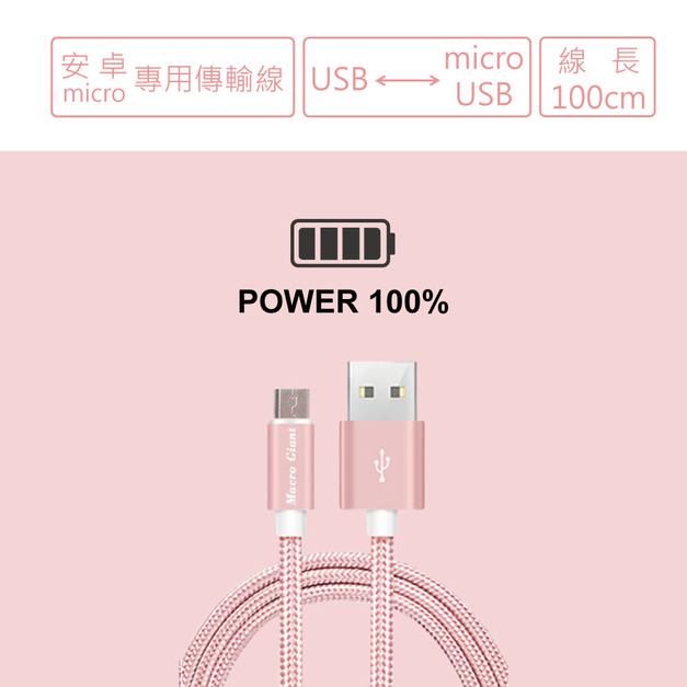 【安卓專用】Micro多功能USB尼龍編織手機傳輸/充電線-1米長