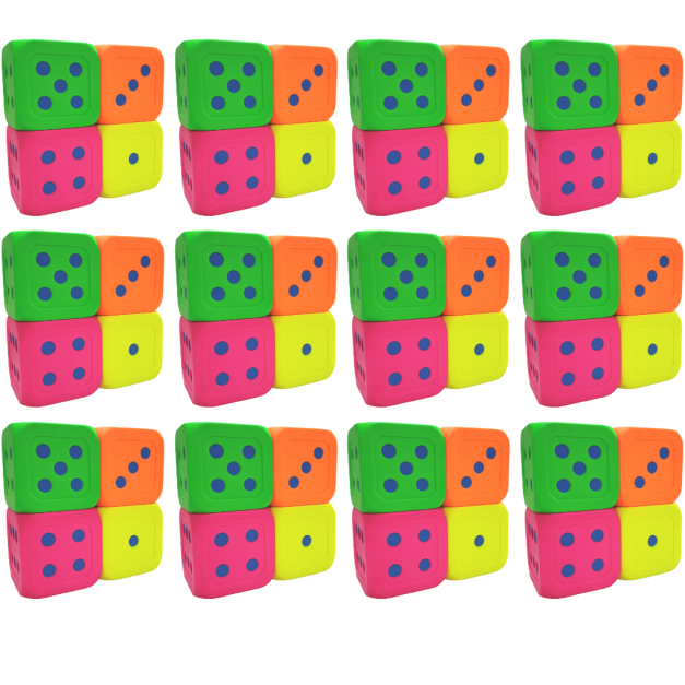 [Free shipping whithin the USA] 6-Inch PU Foam Dice - 48 PCS - Neon Colors