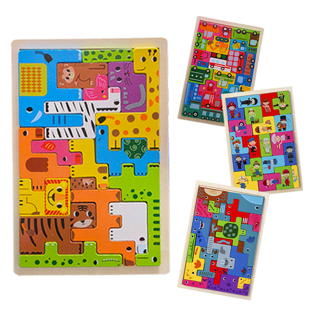 木製俄羅斯方塊動物拼圖