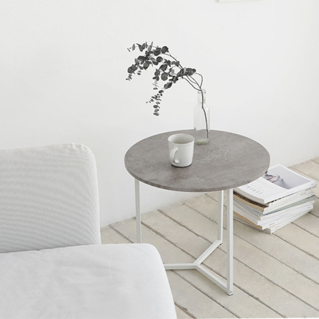 諾迪北歐風圓形邊桌 灰岩白