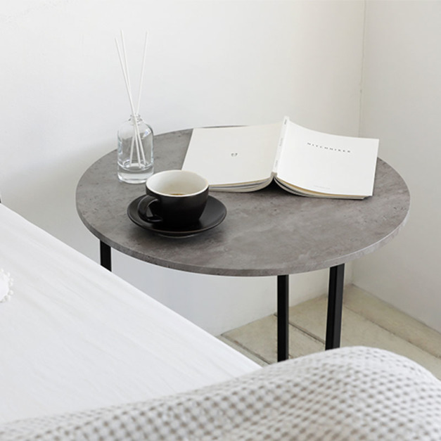 諾迪北歐風圓形邊桌 灰岩黑