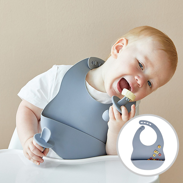 韓國寶寶餐具-矽膠防水圍兜