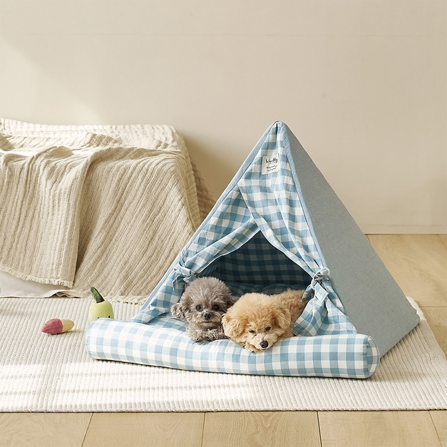 純棉格紋三角寵物窩