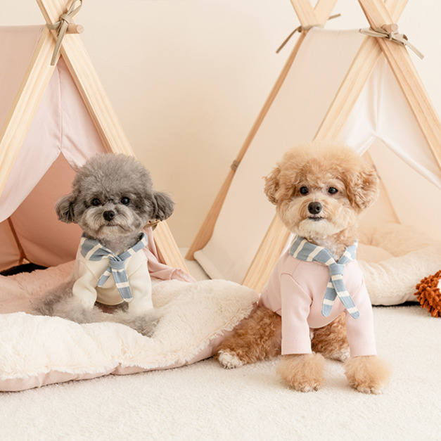 海軍風彈力棉質狗狗衣服 M 象牙白