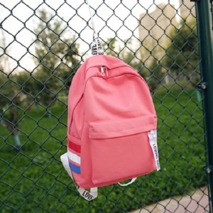 藍白紅色系拼接帆布後背包-DoubleBear