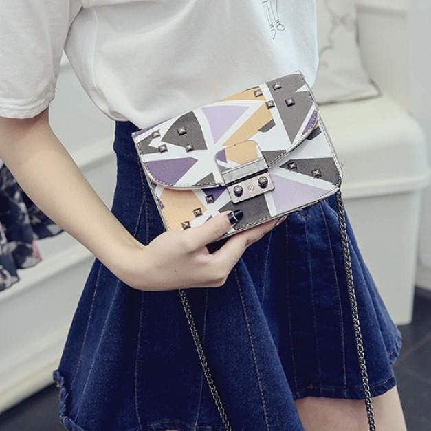 個性鉚釘混搭幾何肩背包-DoubleBear