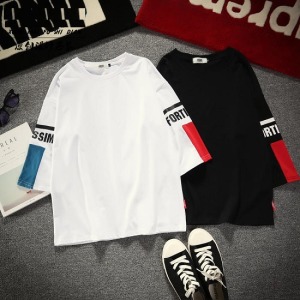 紅藍混色潮流英字七分袖-DoubleBear