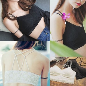 蕾絲吊帶交叉小可愛(附胸墊)-DoubleBear