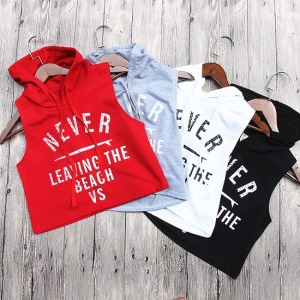 NEVER英字無袖連帽背心-DoubleBear