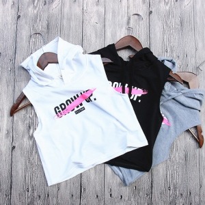 英字潑漆連帽無袖背心-DoubleBear