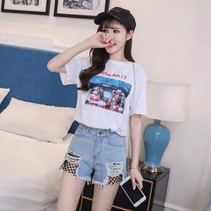 刷破假網襪牛仔短褲-DoubleBear