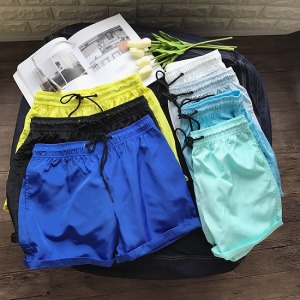 多色素面反摺海灘褲-DoubleBear