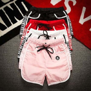 不規則側邊英字海灘褲-DoubleBear