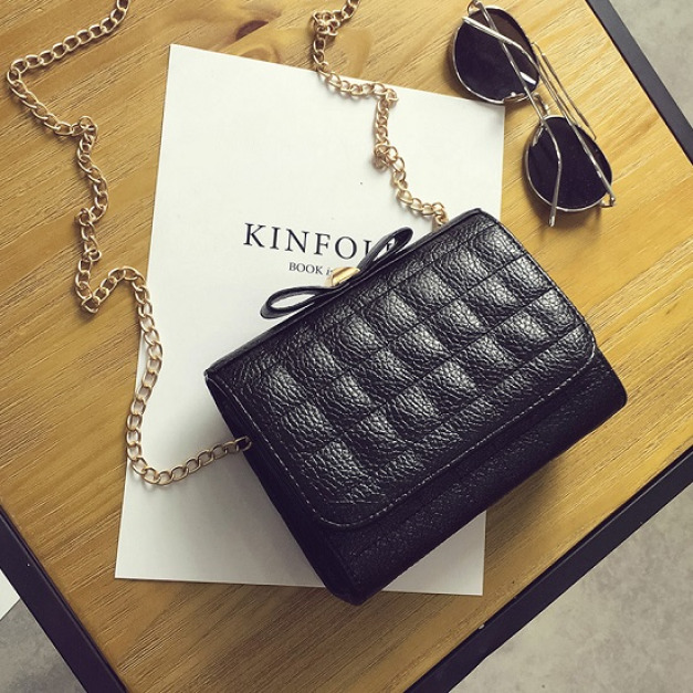 迷你蝴蝶結格紋小方包-DoubleBear