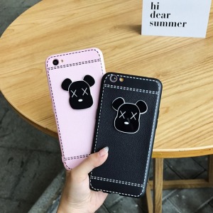 仿皮革熊頭OPPO手機殼-DoubleBear