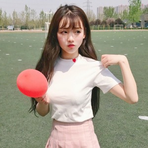 高領愛心短T-Double Bear