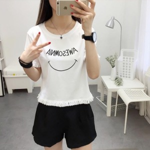 英字微笑流蘇上衣-DoubleBear