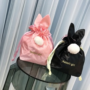 可愛兔子毛球束口收納袋-DoubleBear
