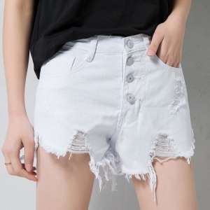 單排扣刷破丹寧短褲-DoubleBear