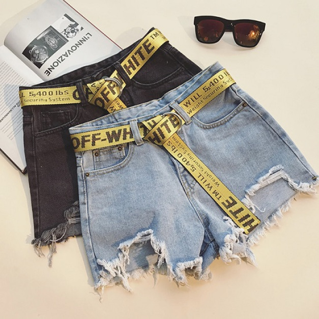 歐美個性腰帶牛仔短褲-DoubleBear