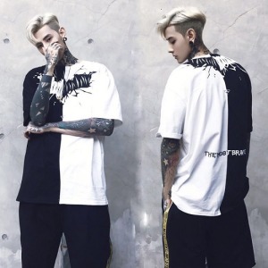 復黑蝙蝠撞色中性五分袖-DoubleBear