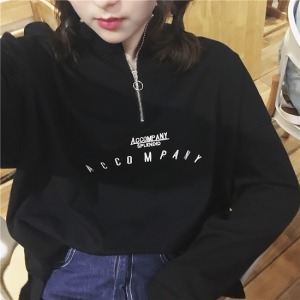 男友風圓環拉鍊長袖衛衣-DoubleBear