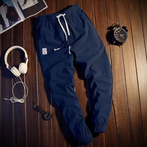 素面縮口抽繩休閒長褲-DoubleBear