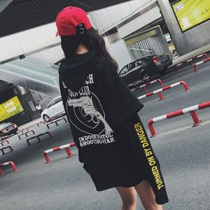 港風假兩件手槍連帽上衣-DoubleBear