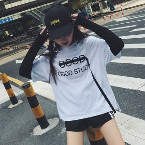 韓國原宿風黑白假兩件上衣-DoubleBear