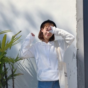 素面舒適毛絨絨連帽上衣-DoubleBear