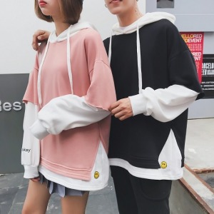 假兩件撞色笑臉情侶上衣-DoubleBear