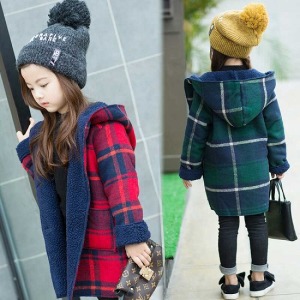 韓版格子羊羔毛兒童大衣-DoubleBear