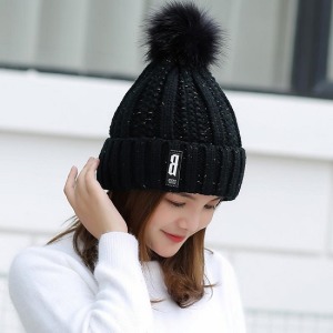 可愛毛球混色針織帽-DoubleBear