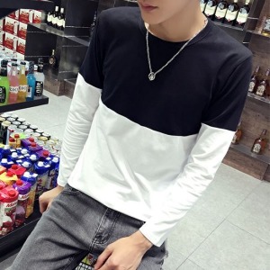 純色黑灰白拼接長袖上衣-DoubleBear