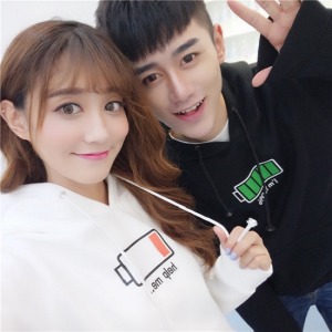 搞怪有電沒電情侶連帽上衣-DoubleBear