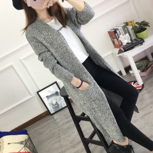 混色針織後開叉長版外套-DoubleBear