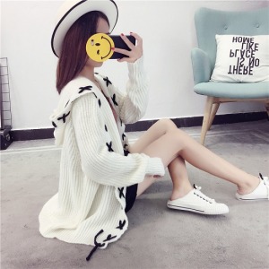 甜美穿繩綁帶連帽針織外套-DoubleBear