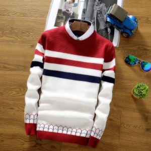 繽紛彩條型男針織上衣-DoubleBear