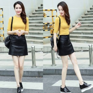 質感PU皮質加絨A字裙-DoubleBear