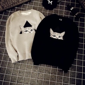 可愛探頭貓咪長袖大學T-DoubleBear