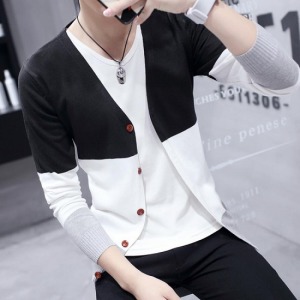 三色拼接V領針織外套-DoubleBear